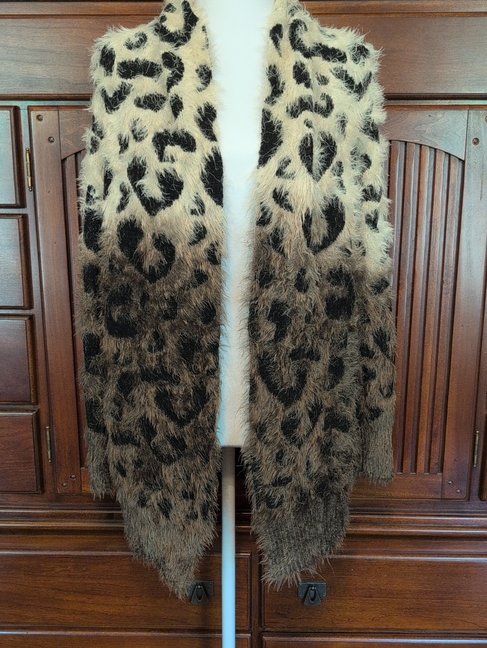Wishlist Fluffy Knit Cardigan in Gray & White